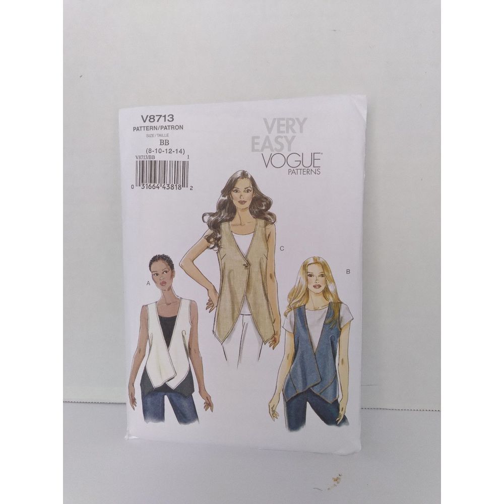 Vogue V8713 Very Easy Draped Vest Sewing Pattern‎ Multi-Size Sleeveless Top